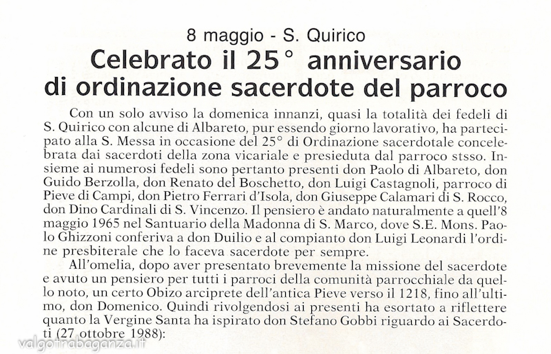 8 Maggio 1990 Celebrato Il 25 Anniversario Di Ordinazione Di Don Duilio Schiavetta Archivio Il Pellegrino Delle Valli Gotra E Arcina San Quirico Albareto Parma Valgotrabaganza Immagini Natura E Parole Blog